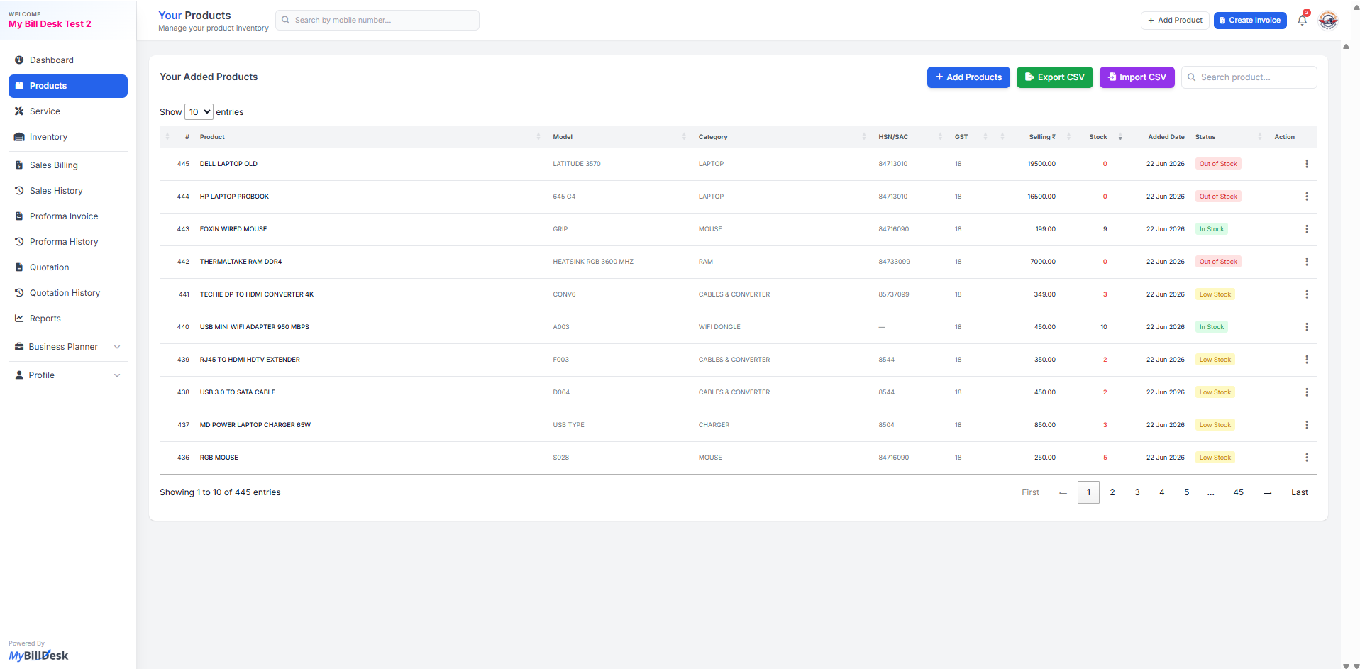 Product inventory